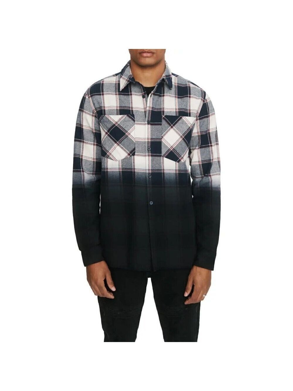 Eleven Paris Mens BNWOT plaid Ombre flannel shirt button up NEW